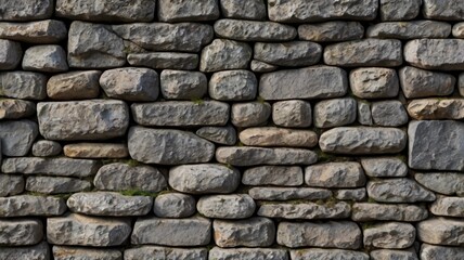 Fototapeta premium Old grey long stone wall close up. Background texture for backdrops or mapping