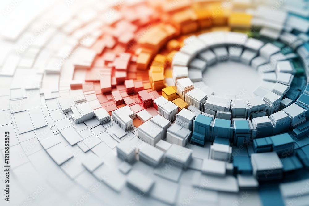 Poster abstract arrangement of colorful squares creating a spiral pattern in a modern design environment