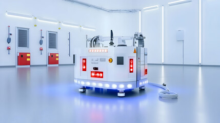 Autonomous robot in a modern warehouse.