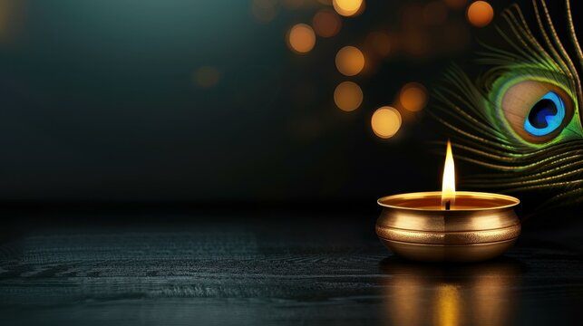 Illuminate your Thaipusam celebration with a Silver deepam oil lamp, adorned with vibrant peacock feathers for a festive touch.