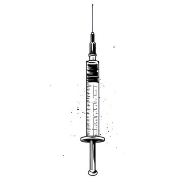 Comic syringe on white or transparent background