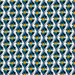 Paint brush rhombuses ornament. Seamless lozenges pattern. Hand drawn diamonds backdrop. Tiles wallpaper. Ethnic motif. Geometric background. Digital image. Geometrical textile print. Tribal vector.