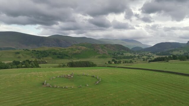 Castlerigg Stone Circle from a drone, Keswick, Lake District National Park, North West England