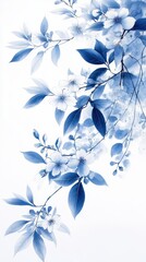 Blue and White Floral Branch Artwork, Celebrating Fresh Natural Beauty