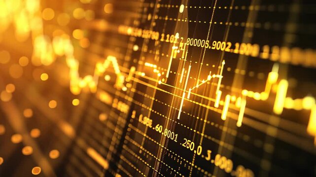 Financial growth and profit represented by a gold stock diagram on a background of economic finance, Ai Generated