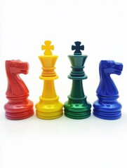 Isolated rainbow color chess pieces on white background