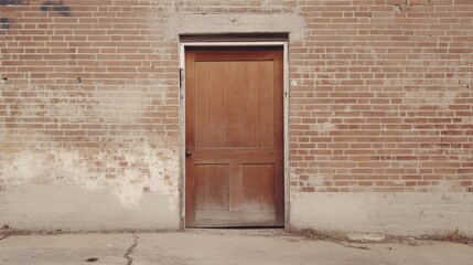 Weathered wooden door in a brick wall.