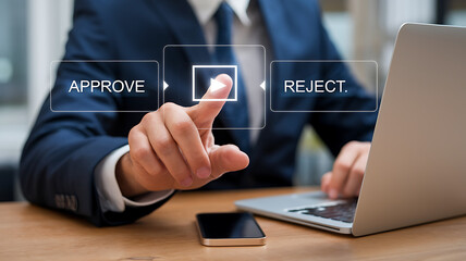 Businessman Approving or Rejecting a Proposal on Laptop