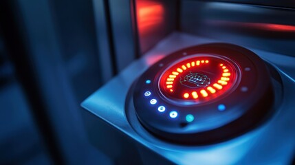Futuristic red LED security access panel.