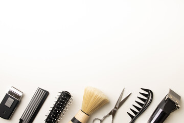 Set of barber tools on white background top view background pattern