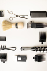 Set of barber tools on white background top view background pattern