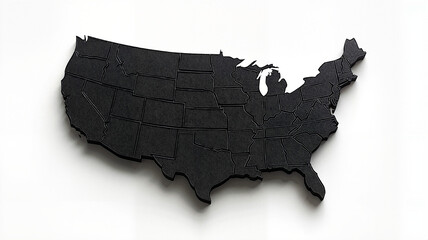Black 3D map of United States with state borders