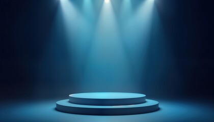 Empty podium illuminated by spotlights. Business photo opportunity. Pro image for success, achievement concepts. Suitable for business, corporate themes. Modern image for promotion, events. Suitable