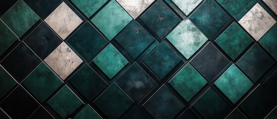 Colorful geometric shapes create an abstract design with circular and rectangular patterns in blue, orange, and black tones