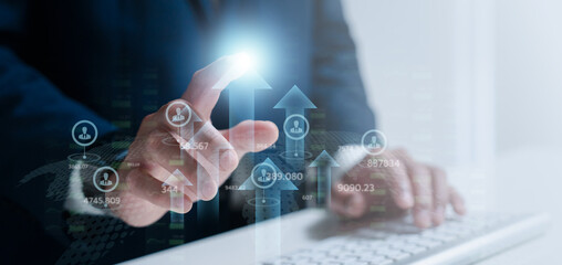 businessman trading in stock market exchange on virtual screen in office workplace signing investment documents and money management with trading chart financial planning for saving and passive income