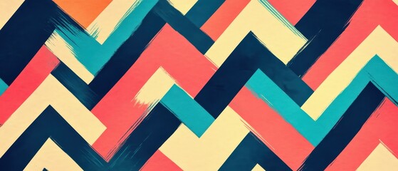 Colorful geometric shapes create an abstract design with circular and rectangular patterns in blue, orange, and black tones