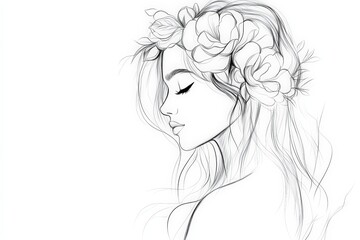 Fototapeta premium This artwork features a minimalist sketch of a woman's profile adorned with a floral crown. It embodies themes of feminism and empowerment, aligning with International Women's Day celebrations