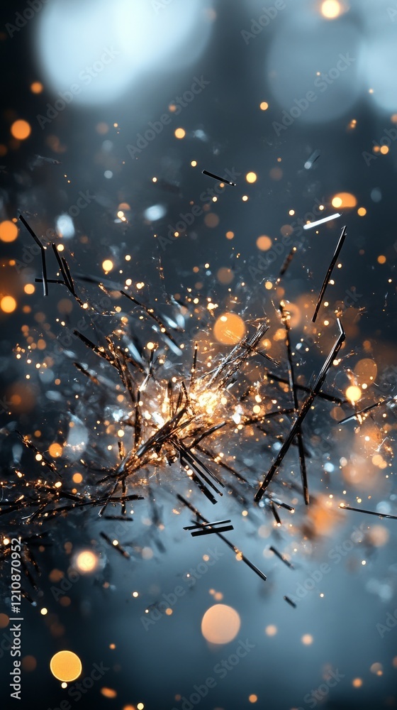 Poster sparkling particles create a mesmerizing display of light and motion in an abstract setting at night