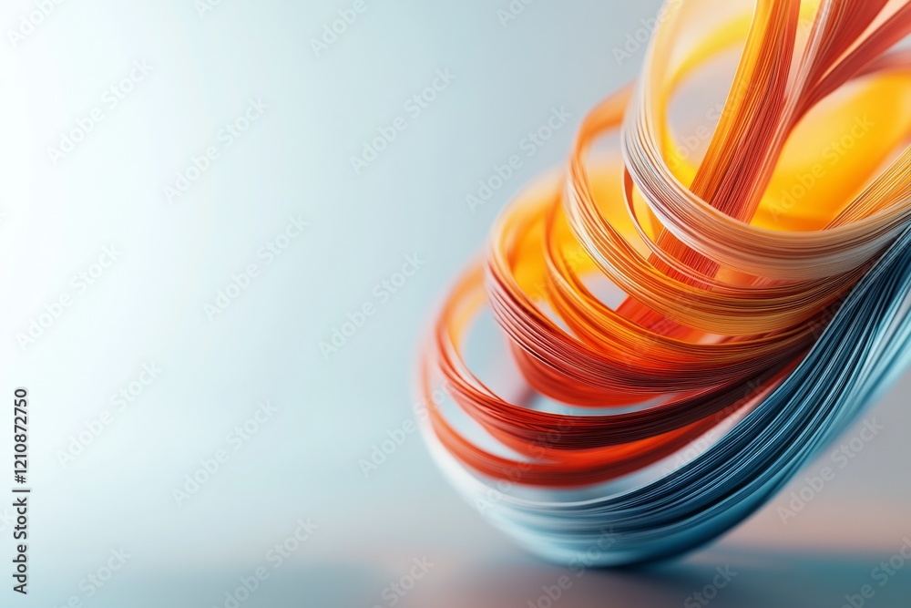 Poster colorful swirling ribbons of flexible material create a dynamic visual effect in an abstract composi