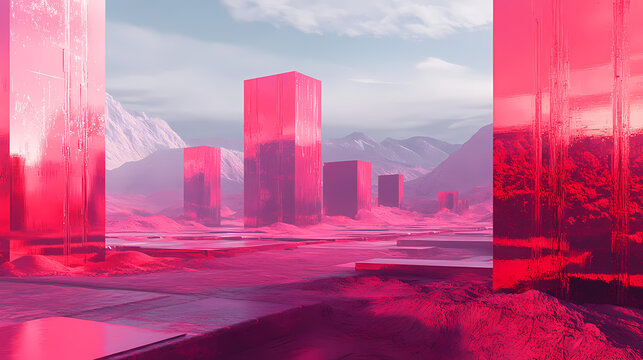 Quantum cubes on crimson plains a bold statement of futuristic design. Crimson Plains. Illustration