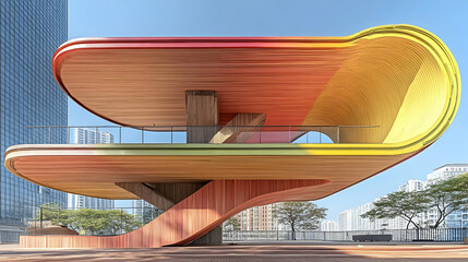 Fototapeta premium Colorful modern wooden pavilion structure.