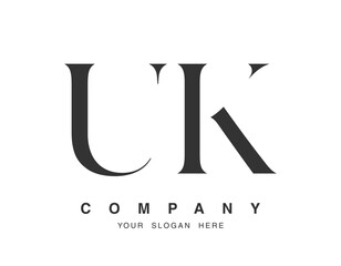 UK logo design. Initial letter u and k serif font style. Creative classic company name typography. Trendy logotype or identity.
