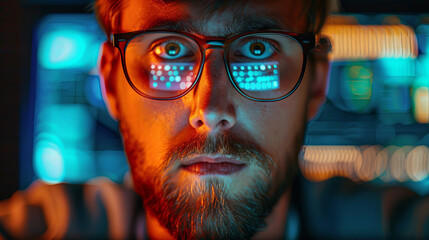 Focused Engineer Developing a Website on Laptop in Modern Office