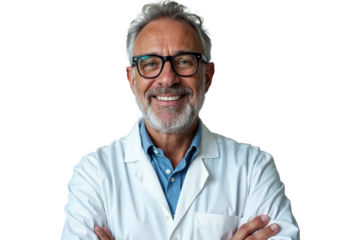 A experienced scientist smiling - transparent background