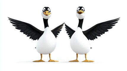 Fototapeta premium Playful Cartoon Geese