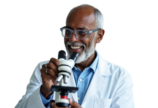 A experienced scientist smiling - transparent background