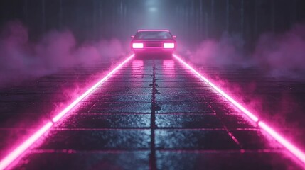 Futuristic Holographic Neon Grid with Vibrant 80s Style and Glowing Rainbow Light Effects