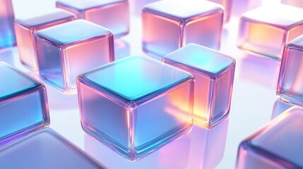 Iridescent Geometric Shapes Floating in Minimalist Space Abstract Design