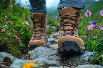 "Exploring the Great Outdoors: Rugged Hiking Boots on Rocky Terrain"