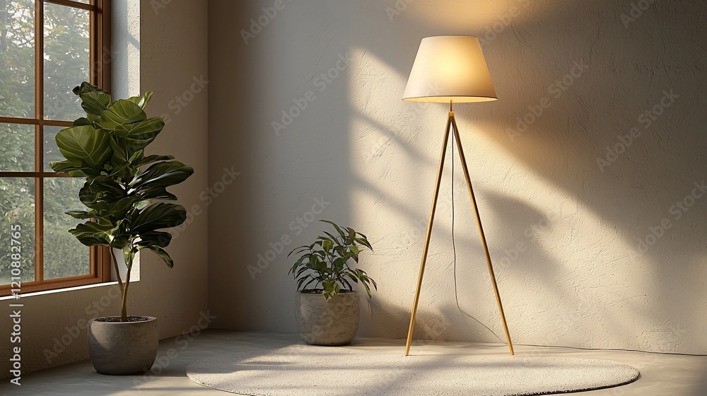 Poster Triangular floor lamp in a minimalist room.