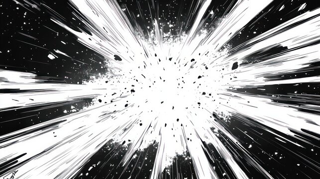 Dynamic Comic Book Explosion Black White High Contrast Radial Symmetry Bold Lines Energy Effect
