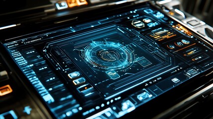Obraz premium Futuristic interface screen activating, spaceship bridge, tech background