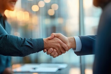 Businessman Handshake During Office Meeting Partnership Agreement Between HR Manager and New Employee