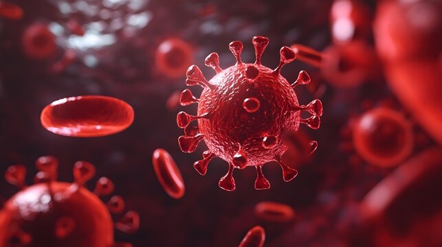 Microscopic Virus Red Blood Cells Detailed 3D Medical Illustration Science Healthcare Pandemic Infection Coronavirus Disease Research Health Biology Cell       