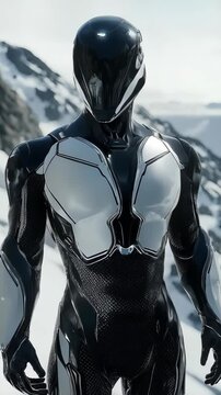 Vertical video global robotic bionic science research for future of human life. 3d render animation of humanoid artificial intelligence robot. High tech realistic video