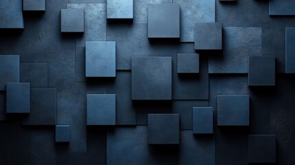 Clean blue squares and curves on a dark background. Geometric design for banner template with white space in the center for text. Modern minimalist wallpaper with copy space.
