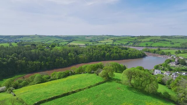 Fields and Farms from a drone, Devon, England,  Europe