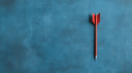 Red arrow on blue background; goal, target, aim concept.