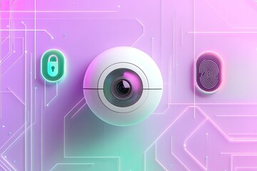 Obraz premium Cybersecurity system with camera fingerprint and lock