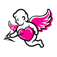 Fototapeta premium Cupid character drawing with heart and arrow icon
