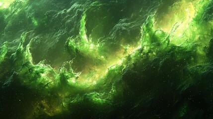 Obraz premium Vibrant Green Nebula, Cosmic Clouds, Space, Star Dust, Background