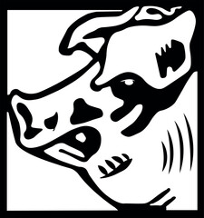 Print, boar, pig, portrait, black, white, angry, aggressive, vector, illustration, interesting, poster, banner, abstraction, art.eps