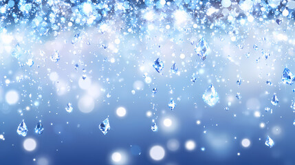 Sparkling blue diamonds falling on a bright background. Diamond Falls. Illustration