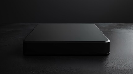 A photorealistic image of a sleek black box with a matte finish and rounded corners
