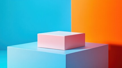 Pastel product display stand, vibrant backdrop, studio