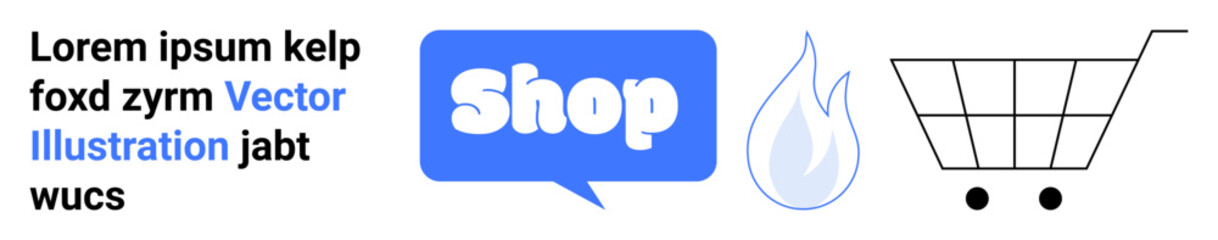 Speech bubble with the word Shop and a shopping cart outline. Ideal for e-commerce websites, online stores, digital marketing, retail promotions, and online sales campaigns. Banner for landing page